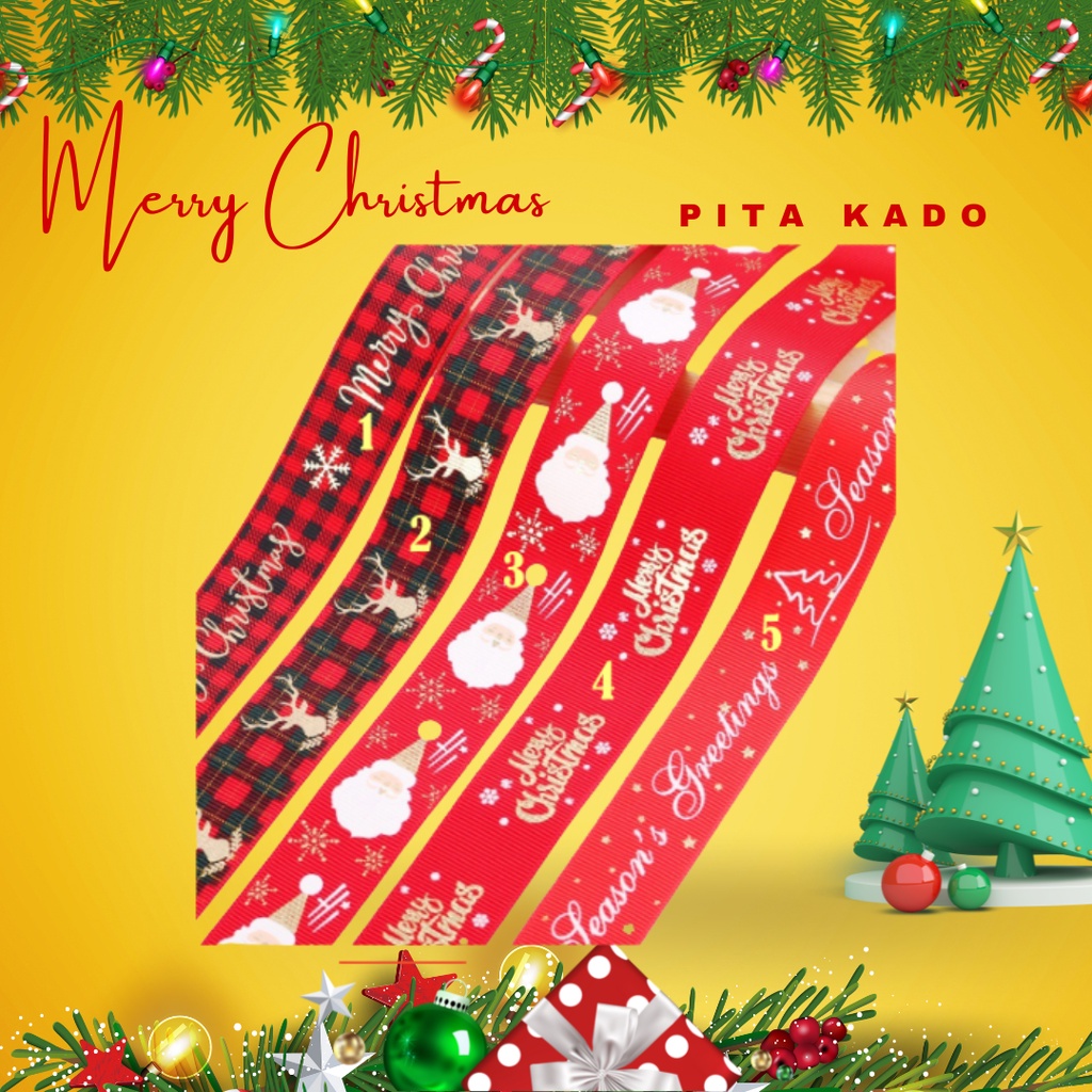 

Pita kado Pita Hampers pernak pernik natal 5 yard E612 aksesoris natal gift box christmas xmas Gross Grain Pita Parcel natal