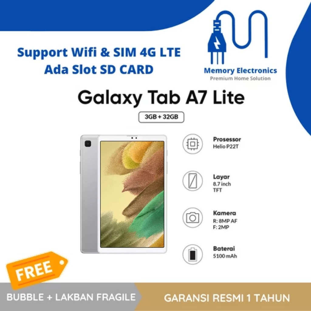 SAMSUNG GALAXY TAB A7 LITE T225 RAM 3/32GB GRS RESMI SEIN