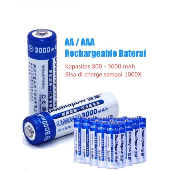 【COD】 Batre Cas AAA &amp; AA Doublepow` Rechargeable Baterai A3 &amp; A2` Recharge Elektronik Senter Kepala Headlamp