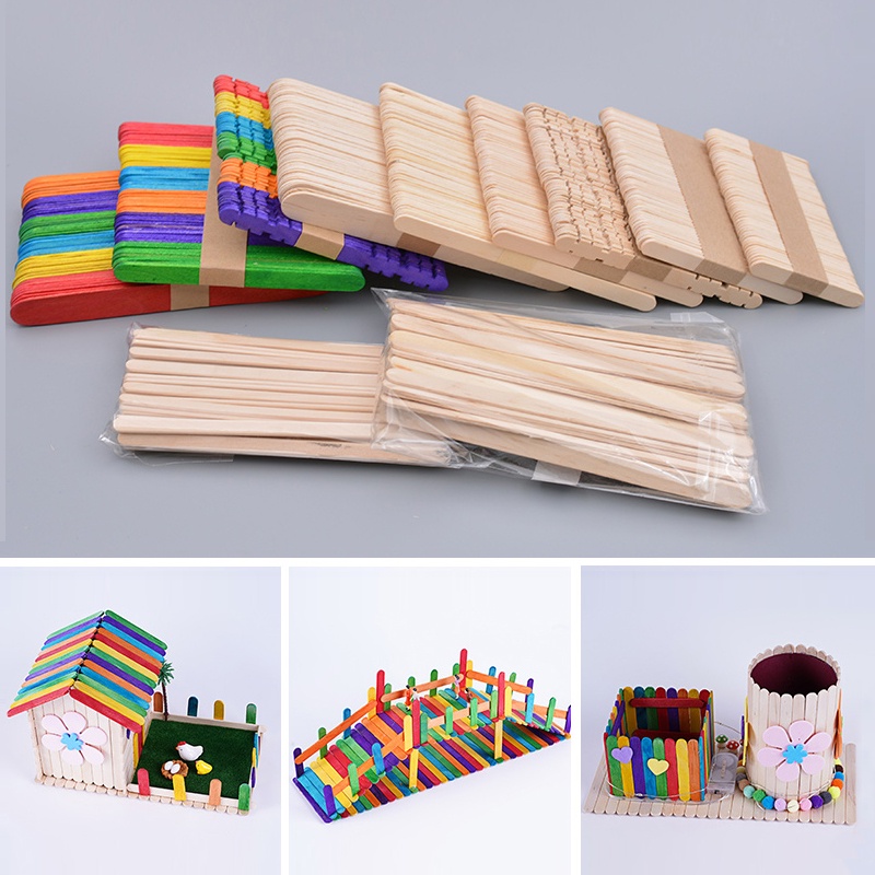 50pcs DIY Wooden Sticks Colorful Stik Kayu Anak Edukasi Dini Handmade Bahan Artcraft