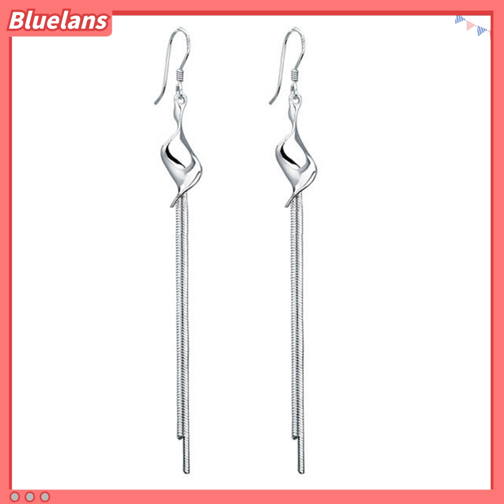 Anting Kait Juntai Panjang Warna Silver Bahan Alloy Untuk Wanita
