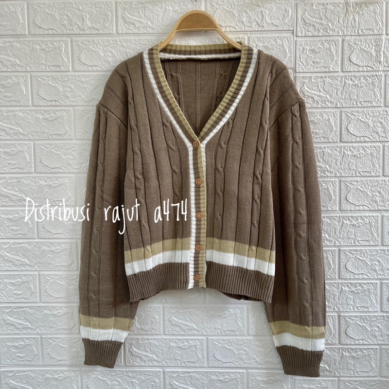 CARDIGAN   RAJUT SYAKIRA MOTIF CABLE AND KANCING PREMIUM