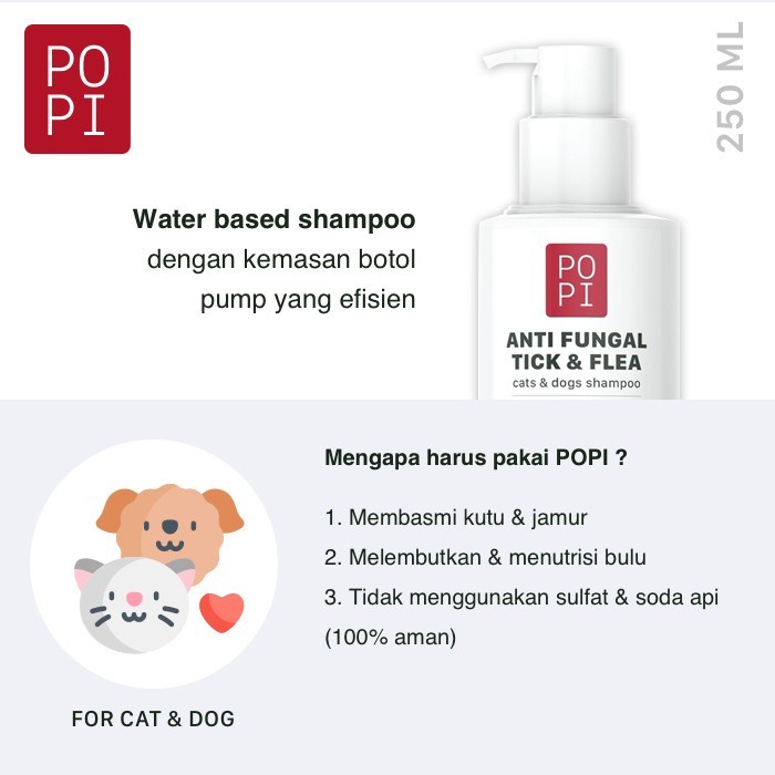 POPI SHAMPO ANTI KUTU JAMUR kucing anjing 250ml tick flea fungal hewan