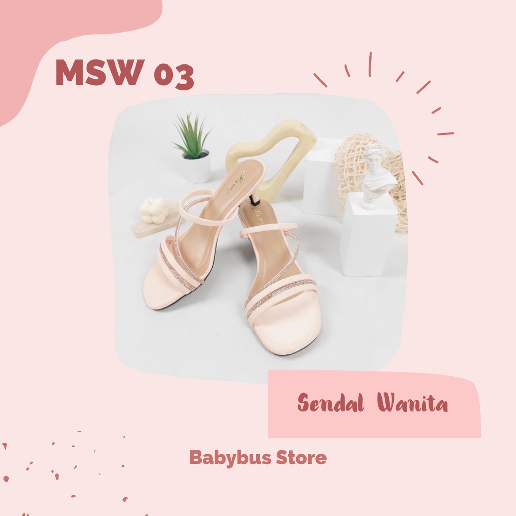 BBS MSW 03 Sandal High Heels Open Toe Wanita Slanted Rope Terbaru Import