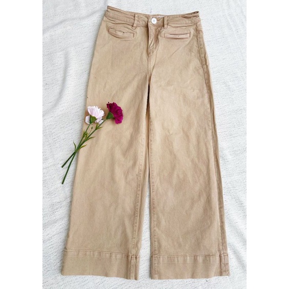 Loft beige high waist wide leg crop jeans