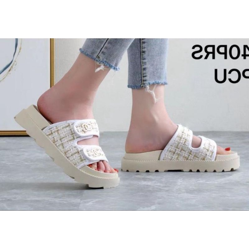 Sandal wedges wanita selop fashion import