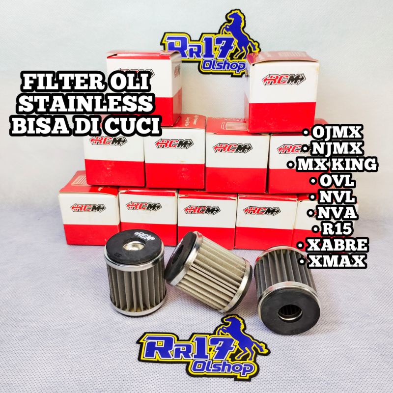 Filter oli original RCM RACING stainless stenliss stenlis steel besi bisa di pakai kembali PNP MX 13