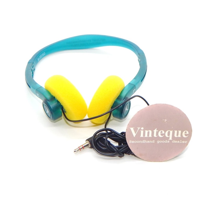 Headphone Walkman Vintage Antik Frame Biru Busa Kuning Rare