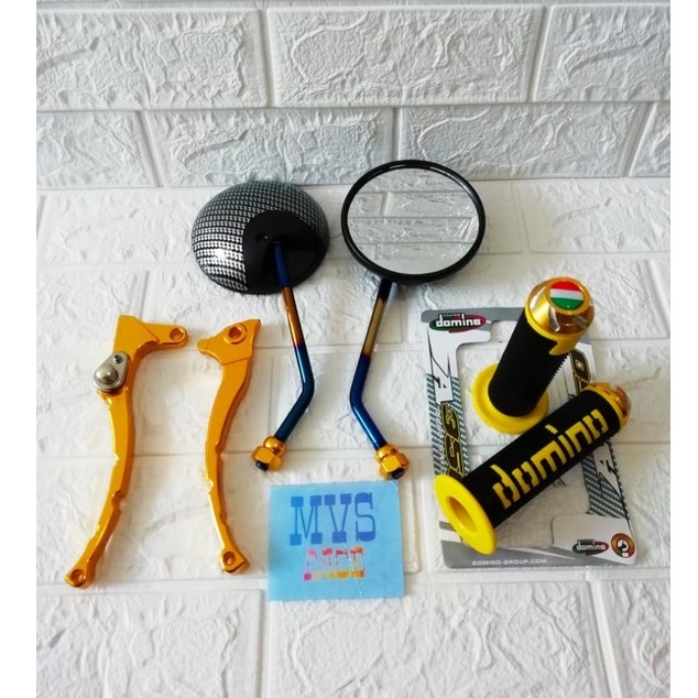 Spion Bulat Tangkai Twotone+ Handle Rem Variasi + Handgrip Jalu Cnc - Fazzio 125. Fino 125, X Ride 1
