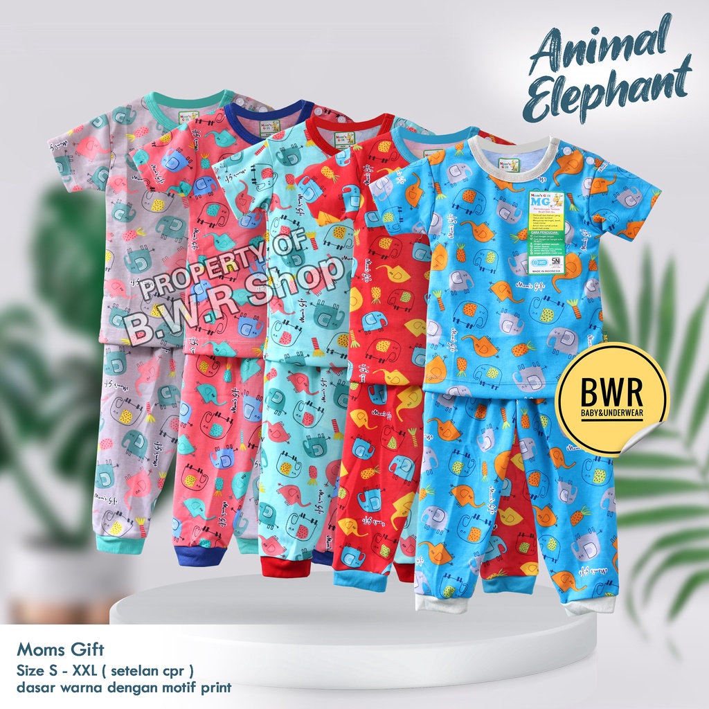 CPR Setelan Moms Gift Elephant / Baju Bayi Piyama Anak Unisex Kancing Pundak Mom's Gift Motif Terbaru | Bwr