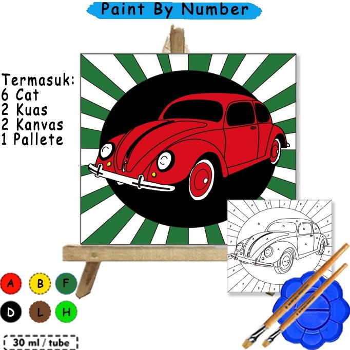 

Kanvas Lukis Mobil Retro Merah Paint By Number 20x20 cm