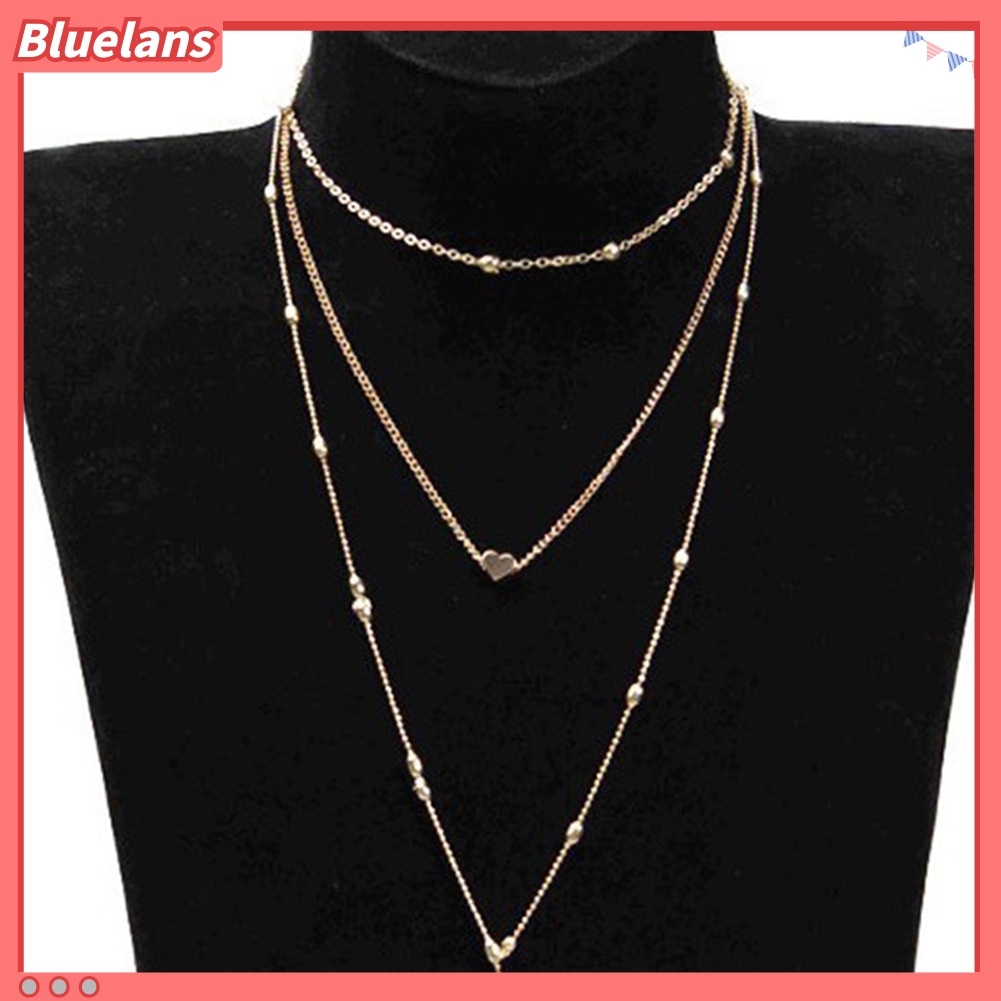 Bluelans 3Pcs Kalung Choker Wanita Model Rumbai Panjang Bentuk Hati Gaya Vintage Untuk Pesta