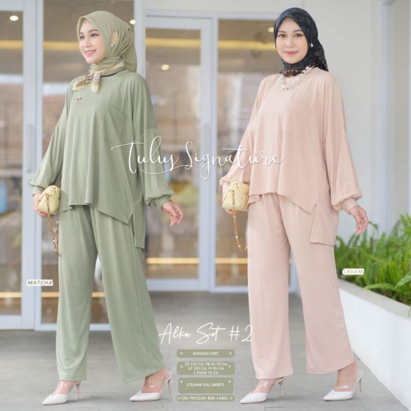 tulus signature alka one set setelan celana panjang wanita polos knit uniqlo ld jumbo