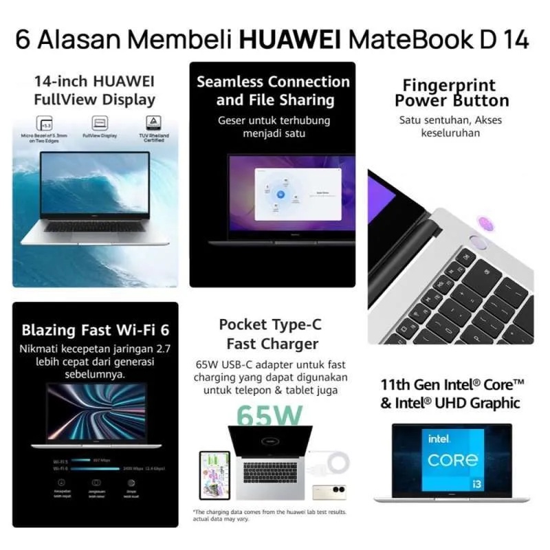 HUAWEI MATEBOOK D14 INTEL CORE I3 RAM 8/256 GB GARANSI RESMI HUAWEI TERMURAH