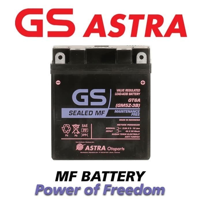 Aki Motor Supra Mio Jupiter Vega Shogun Accu Kering GS MF GM5Z-3B GT6A 12V 12 Volt 5Ah