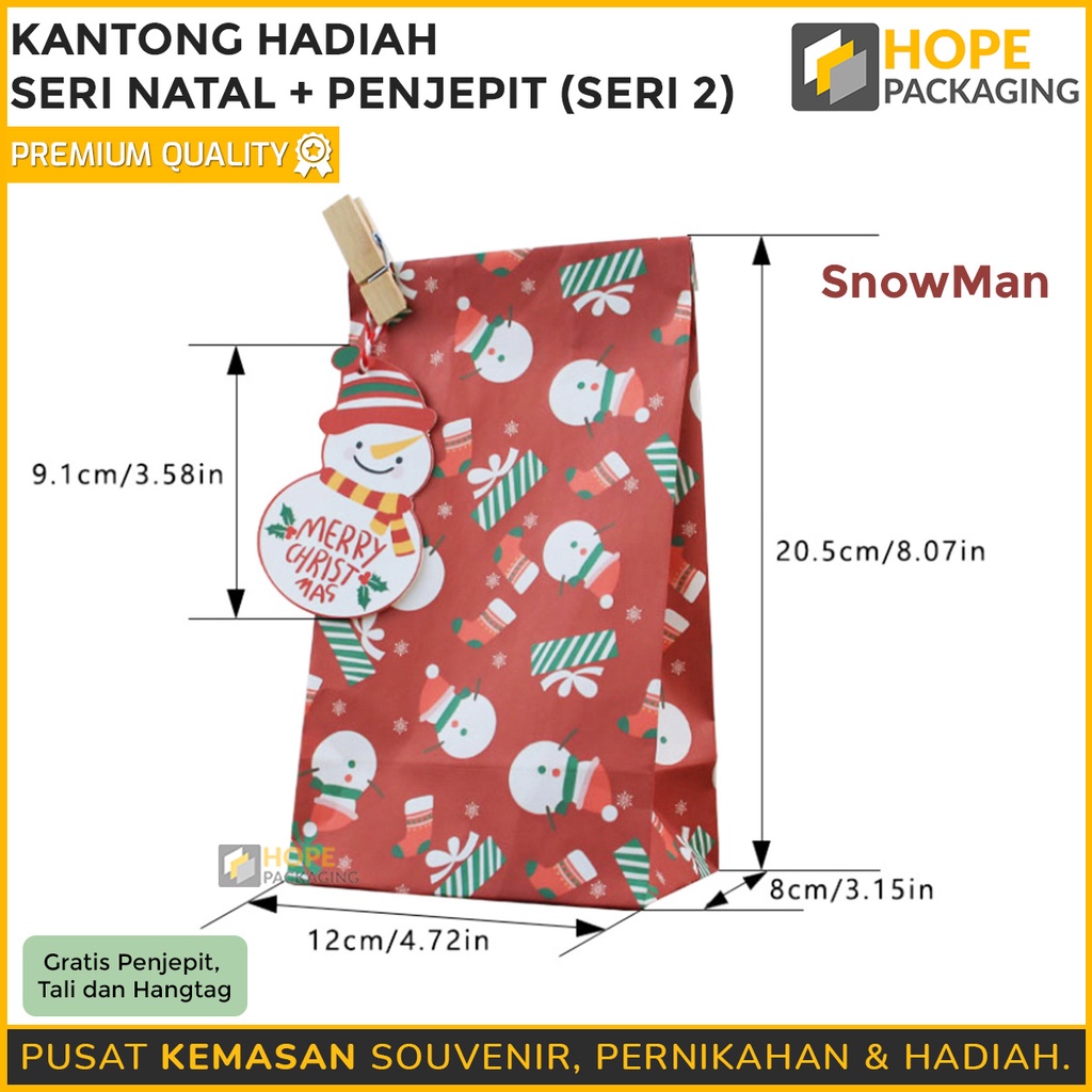 Kantong Hadiah Natal + penjepit + hangtag Size : 12x20.5x8cm Dus natal kraft Wadah Motif Karakter