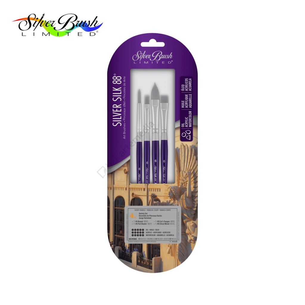 Kuas Lukis Set Alat Melukis Silver Brush/ SK-8106 Silver Silk 88® 4pcs Perlengkapan Menggambar Terlaris By Bali Artemedia