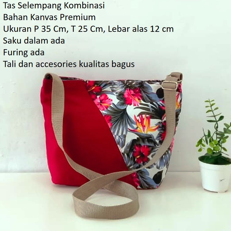 TAS SELEMPANG SLING BAG KANVAS KOMBINASI MOTIF BUNGA SEPATU PINK. RIENS COLLECTIONS
