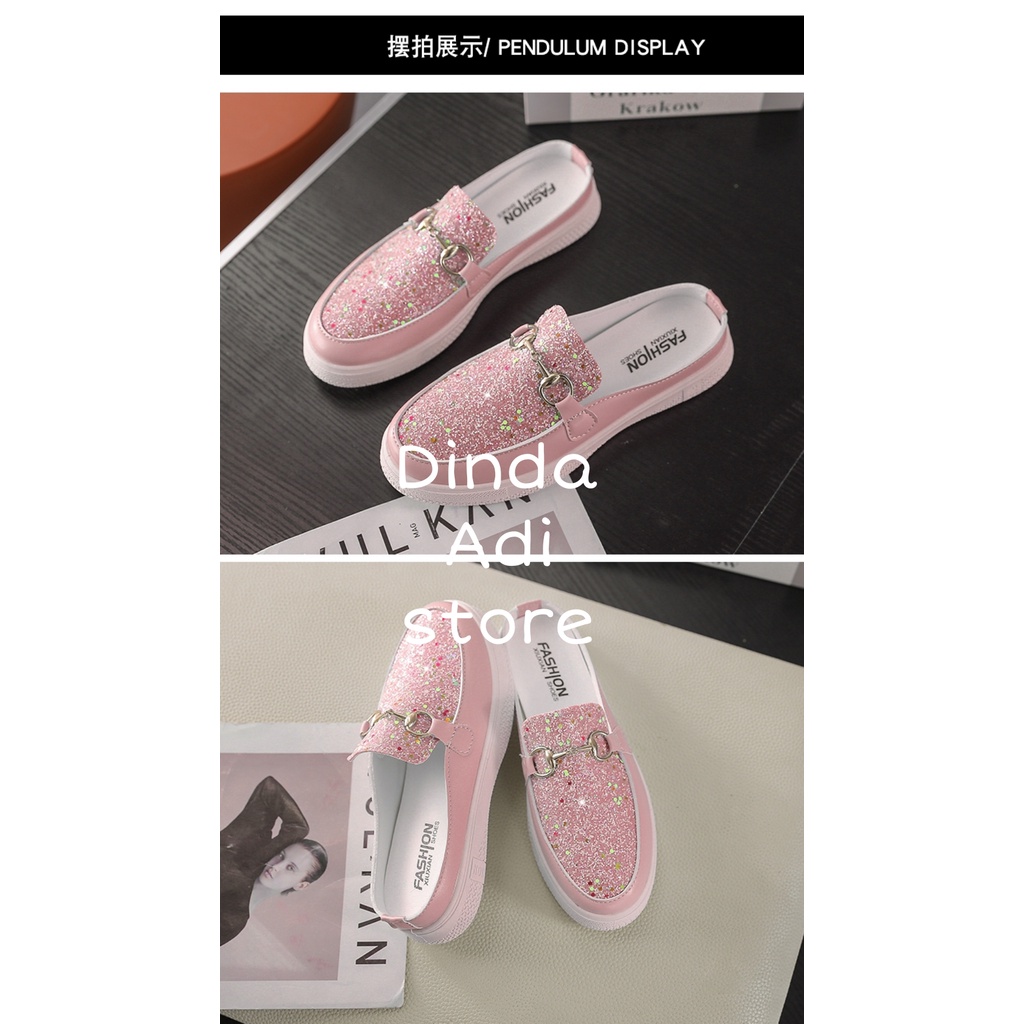 Dinda sepatu wanita slip on Glitter hanabi kekinian 2022 model terbaru warna hitam dan pink ukuran 37-40