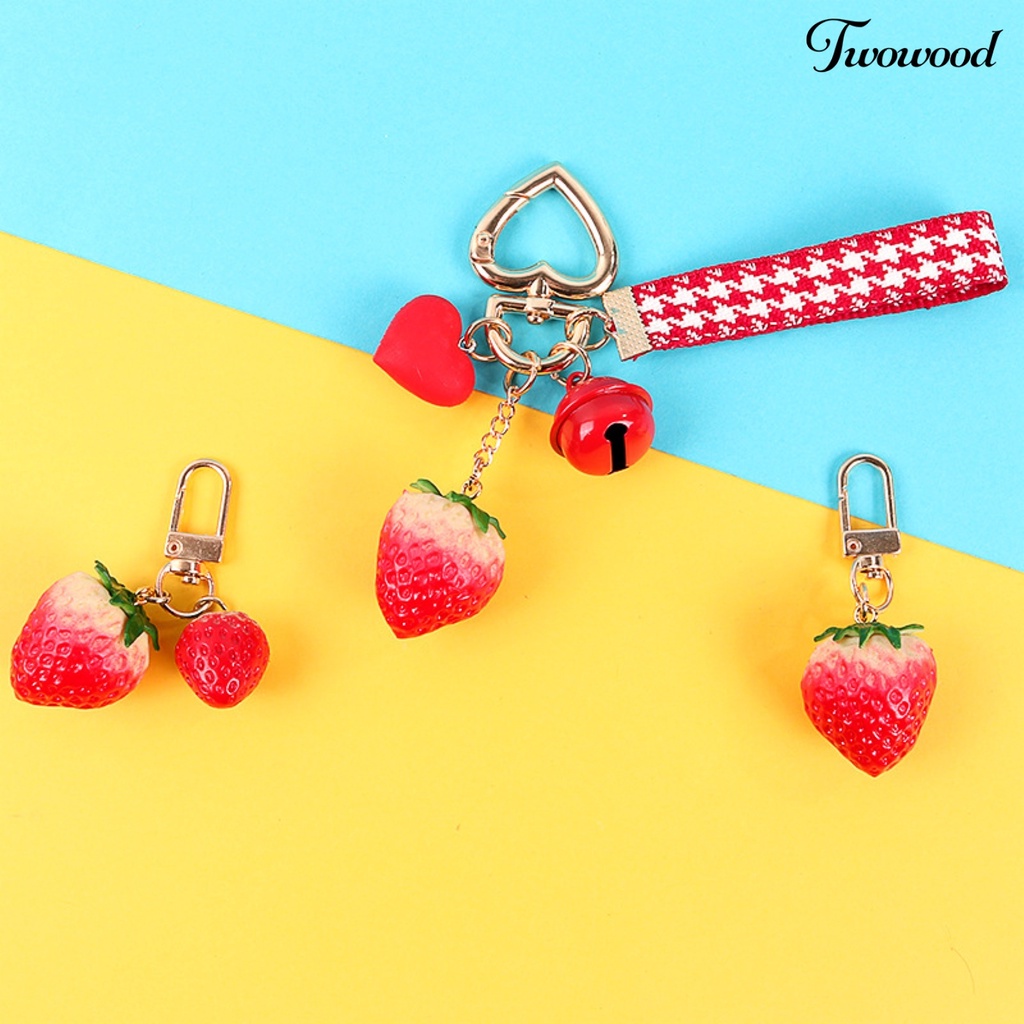 Twowood Gantungan Kunci / Tas Ransel Mini Bentuk Strawberry 3D Untuk Wanita