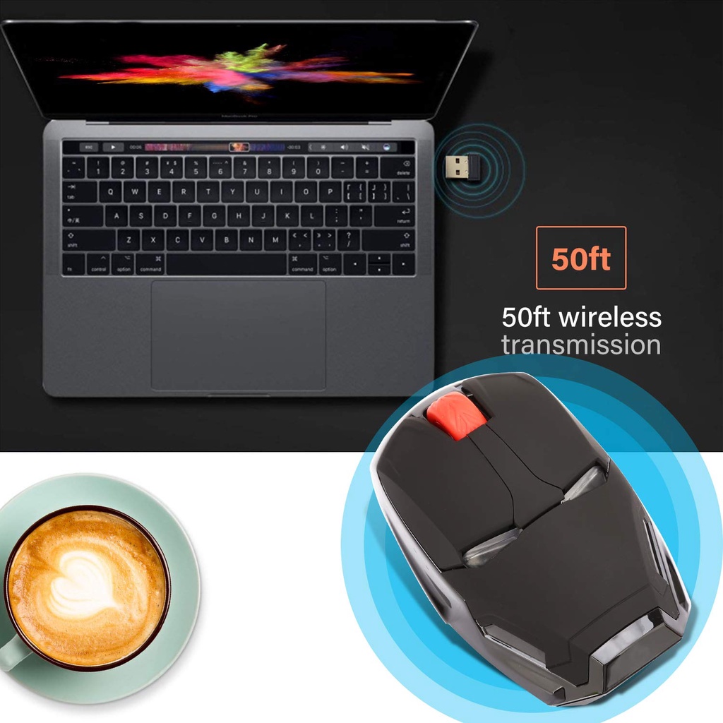 Mouse Wireless Optical Iron Man 2.4Ghz Mous Desain Karakter Super Hiro Avenger Marvel - Mose Optikal