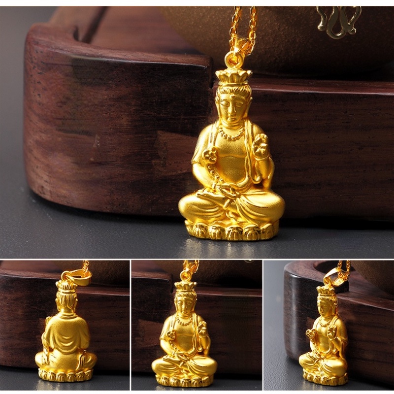 Goldkingdom Fashion Perhiasan 24K Bangkok Aksesoris Ready Stock Berlapis Emas Asli Kadar 375 Buddha Liontin 3D Emas Asli Kadar 375 Guanyin Bodhisattva Kalung Pria Dan Wanita Zodiak