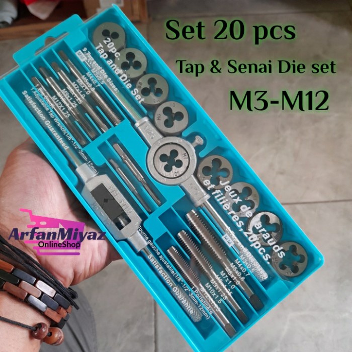 Hand Tap Set 20pcs Senai Snai Tapping Die Alat Pembuat Drat Luar Dalam