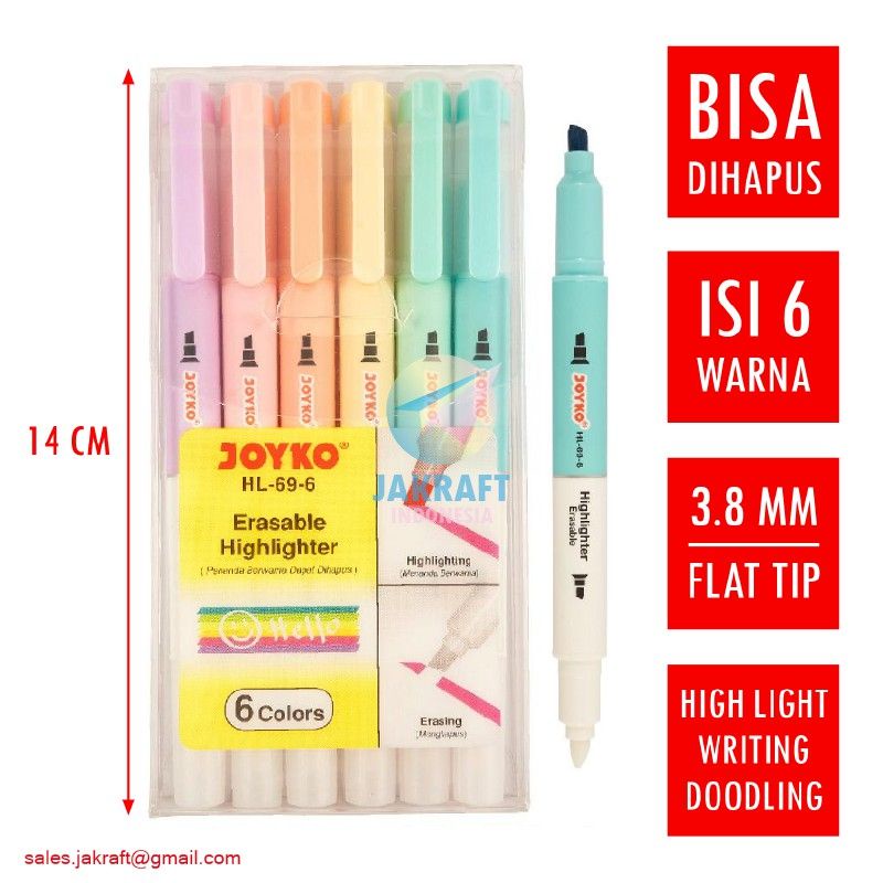 

6 Pcs Spidol Erasable Highlighter Marker Pastel 6 Warna Bisa dihapus