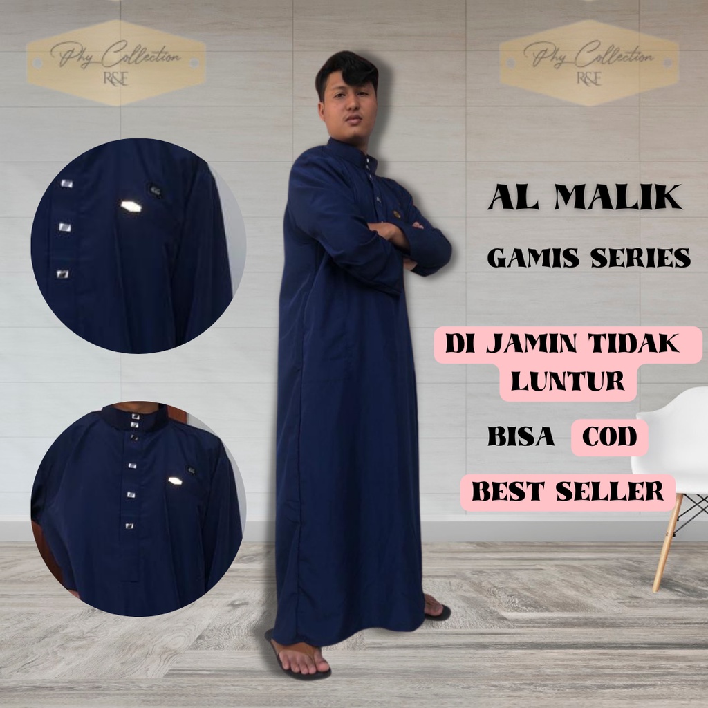 AL-MALIK Gamis Jubah Muslim Pria Dewasa Jubah Mewah Berkualitas Gamis Polos Laki Laki Dewasa Jumbo Ukuran S M L XL XXL XXXL