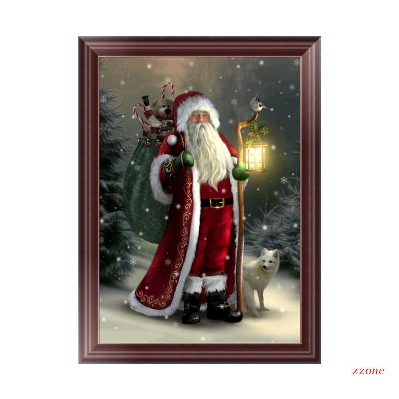 Lukisan Sulaman Berlian 5D Jahitan Bersilang Desain Santa Claus Model DIY