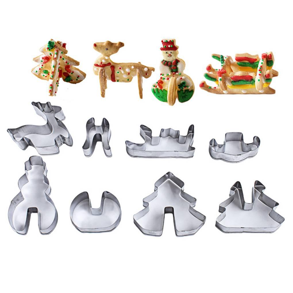 8 Pcs / Set Cetakan Pemotong Kue 3D Bahan Stainless Desain Natal Untuk Alat Baking Biskuit