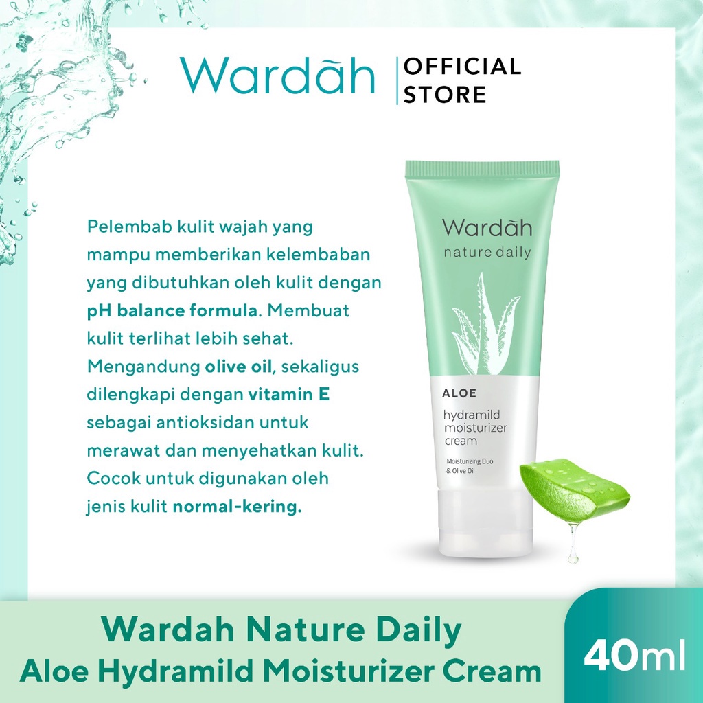 Wardah Nature Daily Aloe Hydramild Moisturizer Cream 40 ml - Pelembab dengan Olive Oil