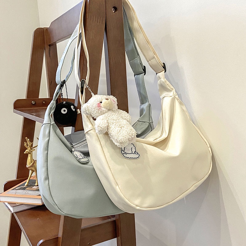 ✔☍✾Harajuku Jepang Chic Vintage Gadis Warna Solid Lembut Gadis Tas Bahu Versi Korea In Sederhana Messenger Tas Dumpling Bag