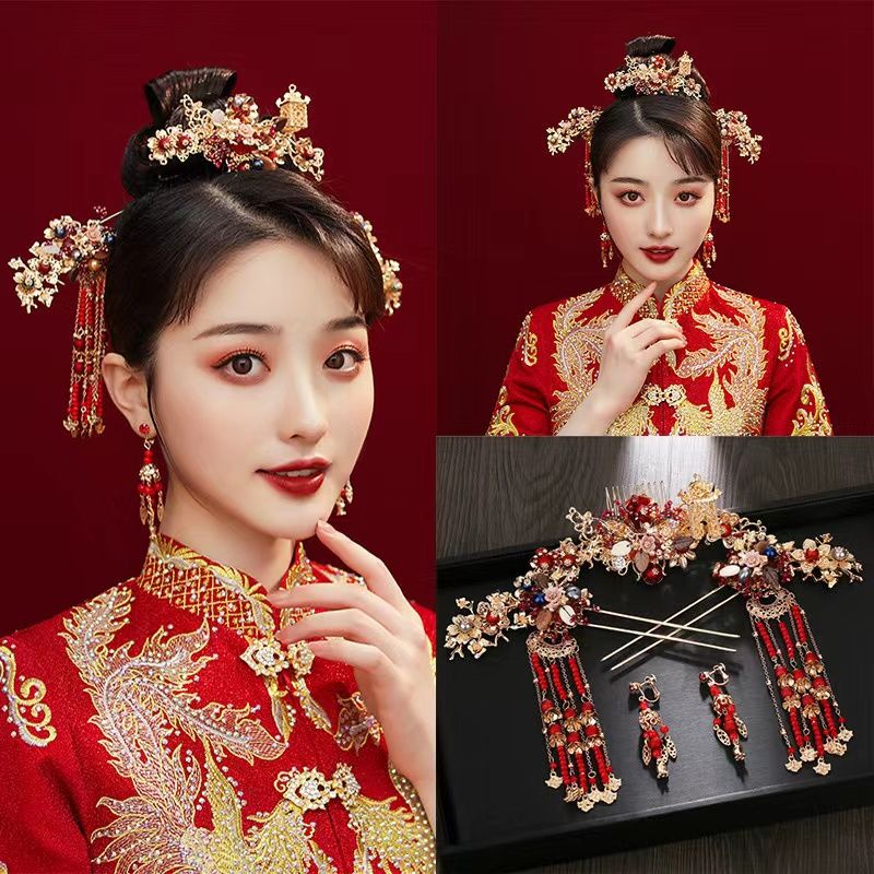 1 Set Aksesoris Jepit Rambut Retro Tusuk Konde Cina Phoenix Coronet Hairpin Untuk Hiasan Kepala Pengantin