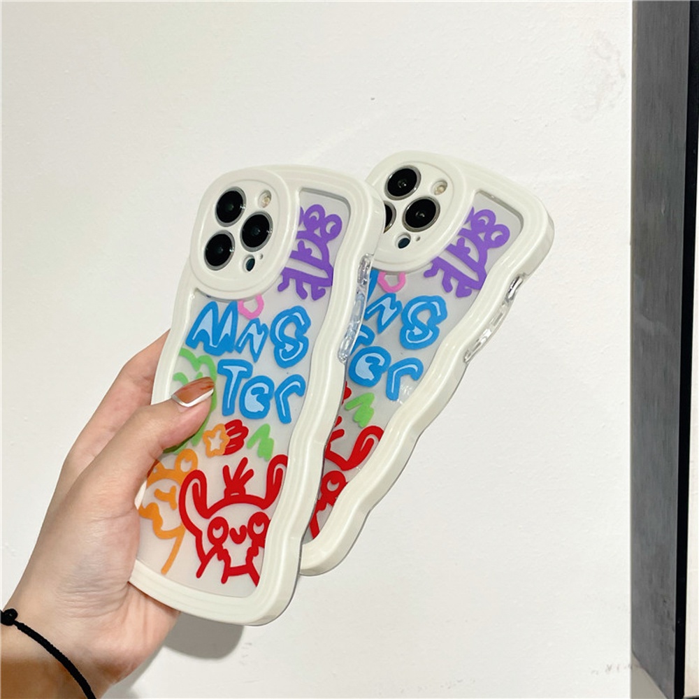 Soft Case Bening Pola Gelombang Graffiti Untuk 14 13 12 11 Pro Max 7 8 Plus XR X XS Max SE 2020 2022