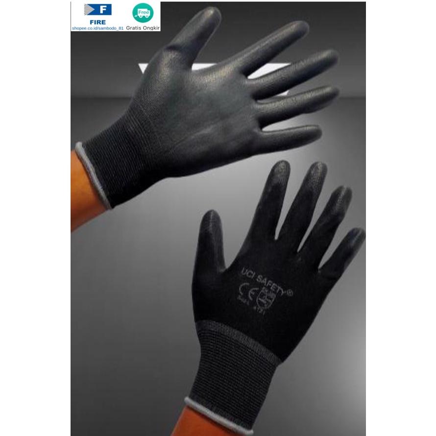 Sarung Tangan Karet Palm Fit Ukuran S,M, L, XL Proyek Satpam Anti Slip Hitam Black Hand Gloves Mekanik Montir Berkebun Tukang Telapak Tangan dilapisi karet Bahan Nylon Polyester Elektronik Assembly Static Multi Purpose Industri Pabrik