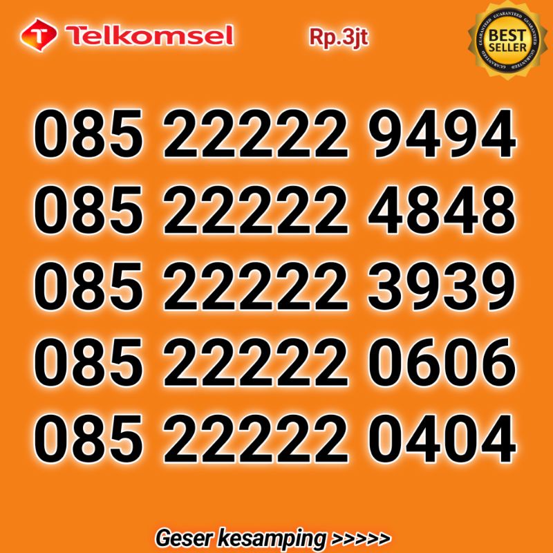 NOMOR CANTIK TELKOMSEL KARTU AS TRIPLE KWARTET PANCA HEXA ABAB RAPI 0000 1111 2222 3333 4444 5555 66