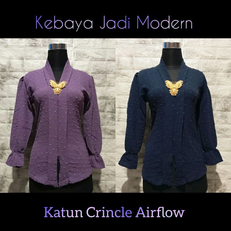 Kebaya modern bahan katun Airflow stretch motif polca timbul