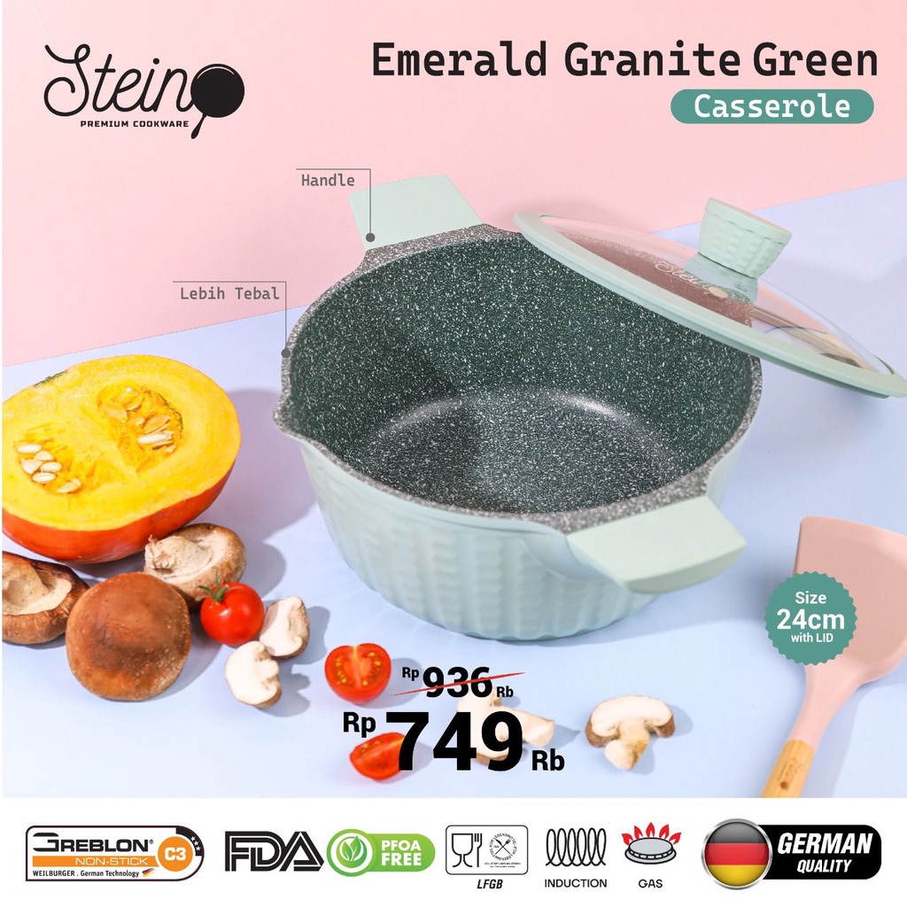 Frypan Casserole Steincookware EMERALD Panci Set Stein Brown Green Pan Fry Pan Stein Casrol Steincookware Induksi Gas Panci