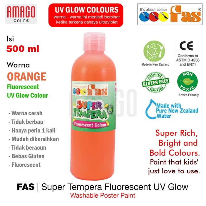 

Spesial Fas - Super Tempera Fluorescent Uv Glow Paint - 500 Ml - Orange Hemat