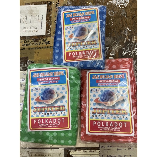 (3pcs) jas hujan HDPE setelan jupiter polkadot termurah