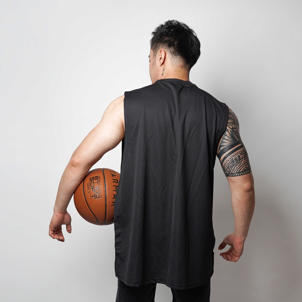 DONSON Sportswear Simple Low Cut Singlet Dalaman Tanktop Olahraga Kasual Sport Extra Fine Polyester Black Jumbo