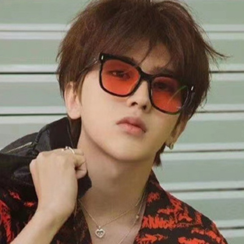 (YUZHU) Kacamata Hitam Bingkai Persegi Transparan Fashion Korea INS Gaya Oversized Frame Sunshade Sunglasses