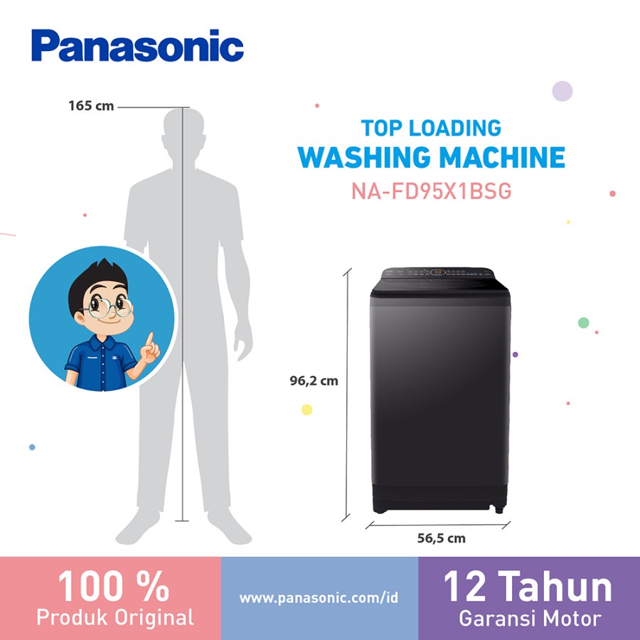 Panasonic NA-FD95X1BSG Mesin Cuci Top Loading 9.5Kg Mesin Cuci