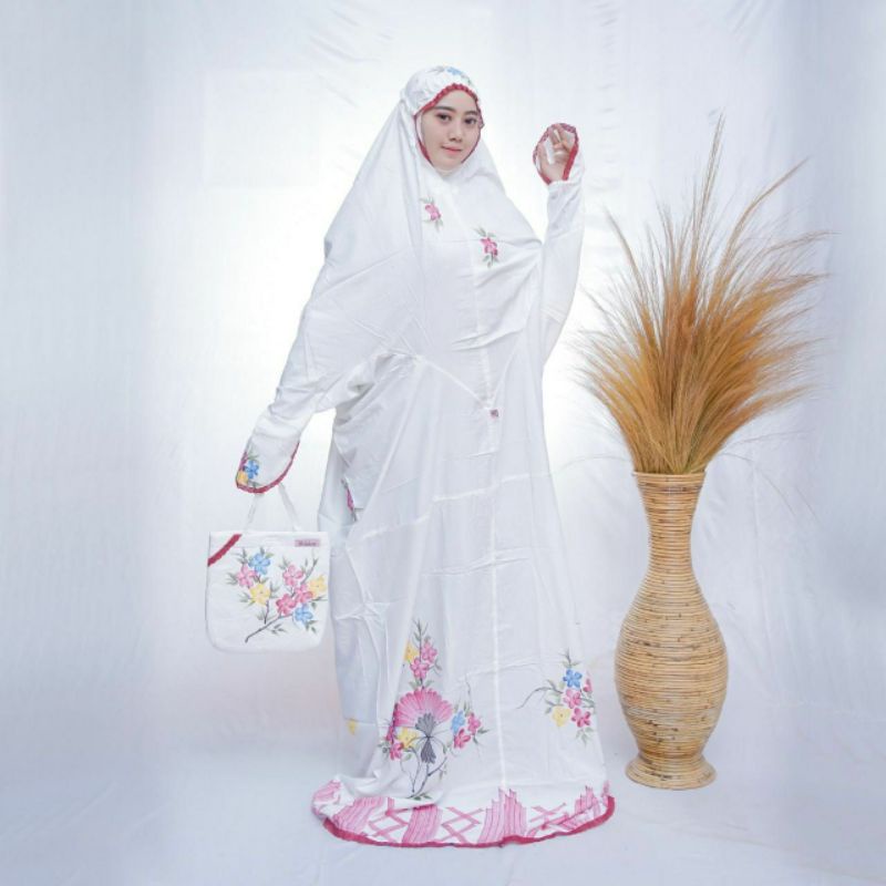 COD Mukena Terusan Dewasa Jumbo Rayon Adem Motif Lukis Handmade