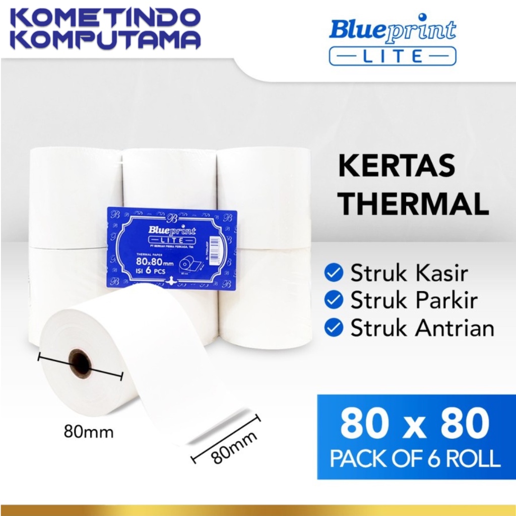 80x80 P Kertas Thermal / Kasir / Struk LITE-BLUEPRINT 80 x 80P POLOS 80mmx80mm 80x80