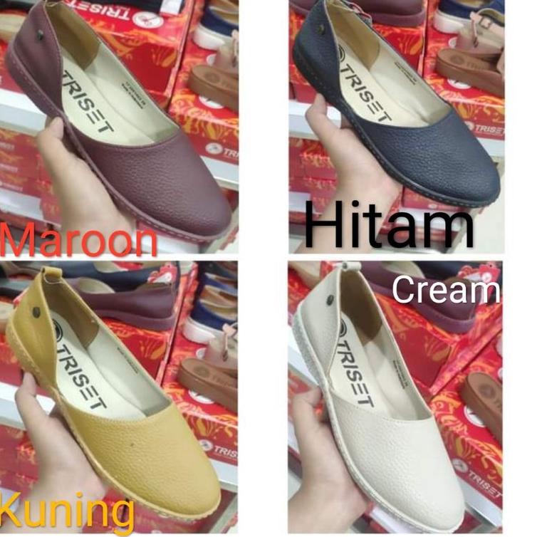 nr✺Ready Stok✿ TRISET 36 37 38 39 40 Sepatu flat shoes wanita hitam marun merah kuning cream krem pu