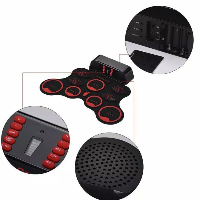 Drum Pad Electronic Digital Portable Roll Up Drum Set Kit 10 Drum Pads