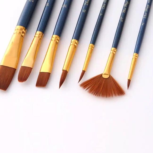 

Kuas Lukis Cat Air Akrilik Set 7 pcs Oil Paint Brush - Biru