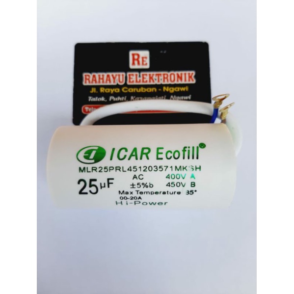 Jual KAPASITOR BULAT ICAR ECOFILL 25 uf / 400v KAPASITOR POMPA AIR ...